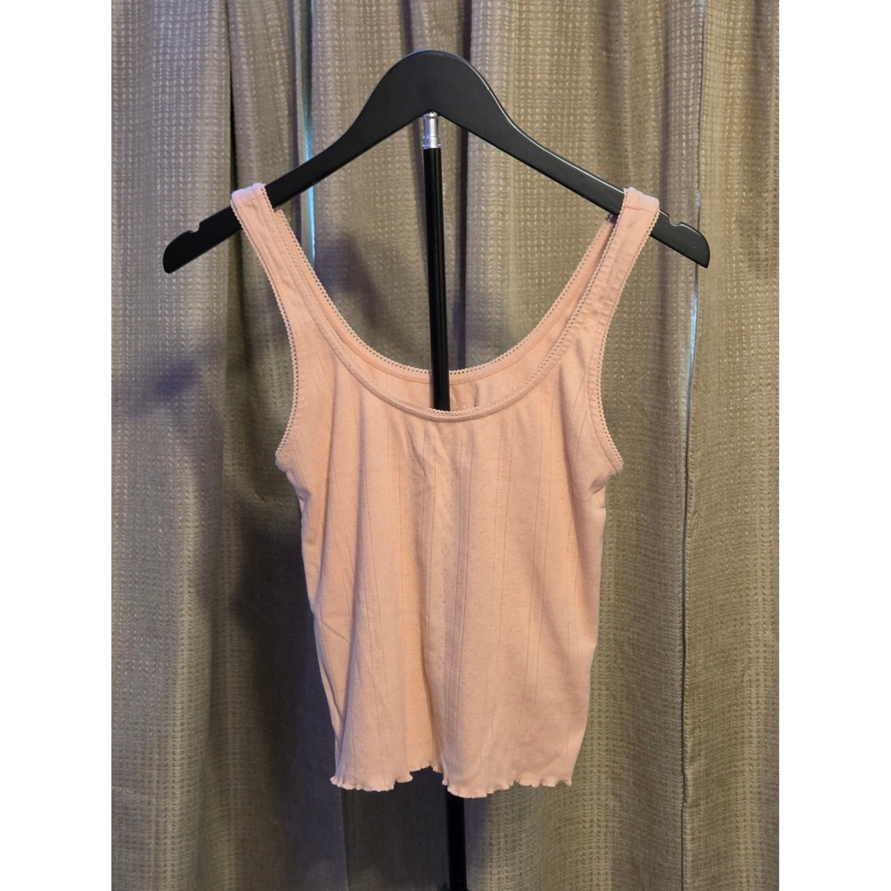 American Eagle Scoop Neck Tank Top Women's Size Small Pink Lettuce Edge Hem